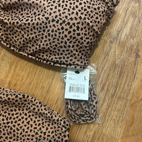 NWT A Pea In The Pod Maternity Cheetah Convertible Two Piece Swimsuit Size L - Picture 2 of 7